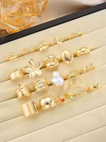 Set de 20 piezas de anillos florales y geométricos, elegante y lujoso surtido de estilos múltiples para fiesta, boda, uso diario, regalo de joyería de moda, surtido aleatorio - 20 anillos de mujer al azar - Ver 4