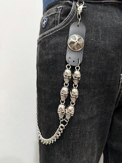 1 chiếc dây xích quần phong cách Gothic unisex, phụ kiện dây xích sắt nặng hình đầu lâu phong cách Punk, thích hợp cho mặc hàng ngày, dạo phố, dự tiệc.