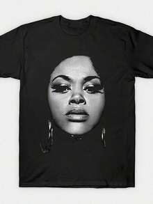 Vintage Jill Scott Portrait T-Shirt - Comfortable Cotton, Round Neck, Short Sleeve, 180g - 黑色 - 查看 1
