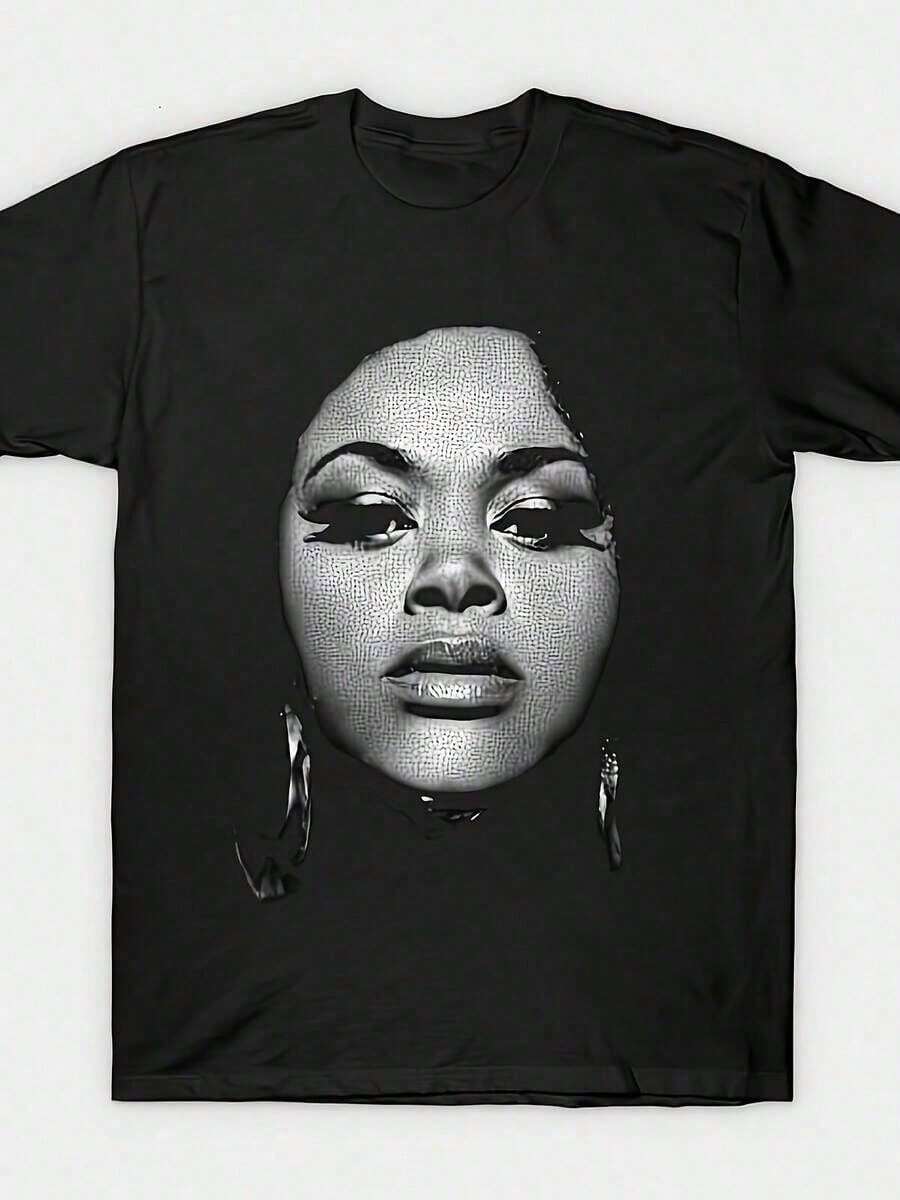 Vintage Jill Scott Portrait T-Shirt - Comfortable Cotton, Round Neck, Short Sleeve, 180g - 黑色 - 查看 1