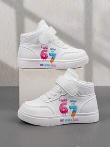 1 Pair Affordable & Fashionable Casual Sports Shoes For Kids, Durable Basketball Sneakers Suitable For Daily Wear, Outdoor Activities, Christmas Gift, Breathable Fabric, Flexible Sole, Children Athletic Shoes, Vacation Present, 2D Flat - White - View 6
