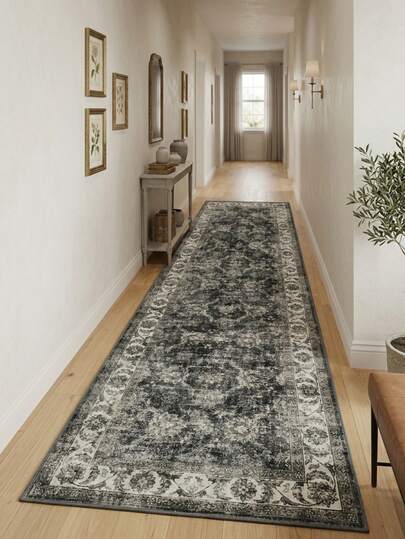 1 pieza Alfombra/Tapete/Felpudo/Pasillo de estilo bohemio-persa vintage con diseño floral y de rayas, alfombra suave y lavable para baño, cocina, entrada, pasillo, dormitorio, sala de estar, decoración versátil para el hogar