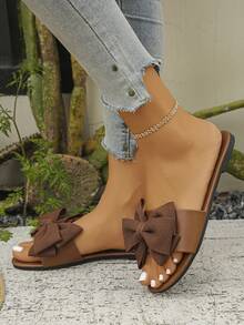 Women's Summer Fashion Flat Bow Strap Sandals, New Summer Essential Slides - Brown - View 4