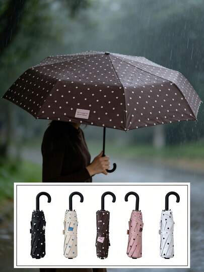 Round Dot Color Umbrella, Stylish Matching, U-Shaped Handle For Easy Portability