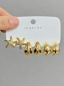 6/18pcs Fashion Earring Set, Suitable For Daily And Festival Wear, Made Of ABS Resin With UV Plated Non-Fading Gold Finish - Gold - View 4