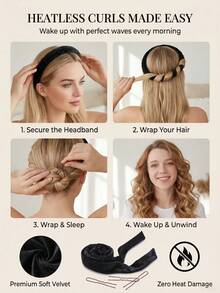 Heatless Curling Ribbon, Velvet Heatless Curling Ribbon With U-Pins, Hair-Friendly No Heat, Strong Hold, Wrap Style Hair Curler, Overnight Curling Tool For Women Girls Home Hair Care - Multicolor - View 4