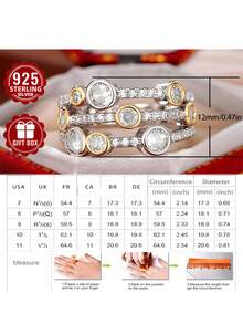 1 chiếc nhẫn bạc 925 cao cấp đính đá Cubic Zirconia tổng hợp, trang sức chất lượng cao, cỡ 7-11, phù hợp cho nữ đeo hàng ngày, quà tặng cho Ngày của Mẹ/Giáng sinh/Ngày Valentine/Sinh nhật, kèm hộp quà. - Bạc - Xem 5
