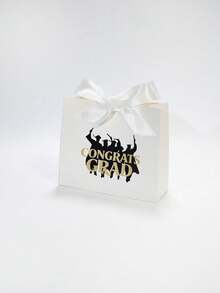 5pcs "CONGRATS GRAD" Graduation Favor Boxes, White Gift Boxes With Gold Foil Lettering & Grad Silhouette Print, Satin Bow Candy Boxes For Graduation Party Supplies - 11.5x4.5x10cm - View 10