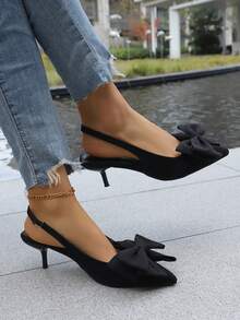 Women's All-Match Fabric Bow Tie Wedge Sandals, Suitable For Vacation, Home, Holidays, Parties, Summer Fashion Versatile High Heel Sandals - Black - View 4