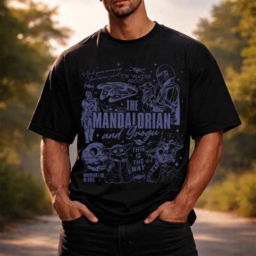 Plus Size Top 1PC Grogu Graphic Women's T-Shirt This Is The Way Wherever I Go He Goes - màu đen - Xem 1