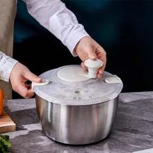 Centrifugadora Manual De Ensaladas 5l Acero Inoxidable Mezclador De Ensaladas Secador De Lechugas Lavadora De Verduras para Uso En La Cocina Del Hogar - como en la foto - Ver 2
