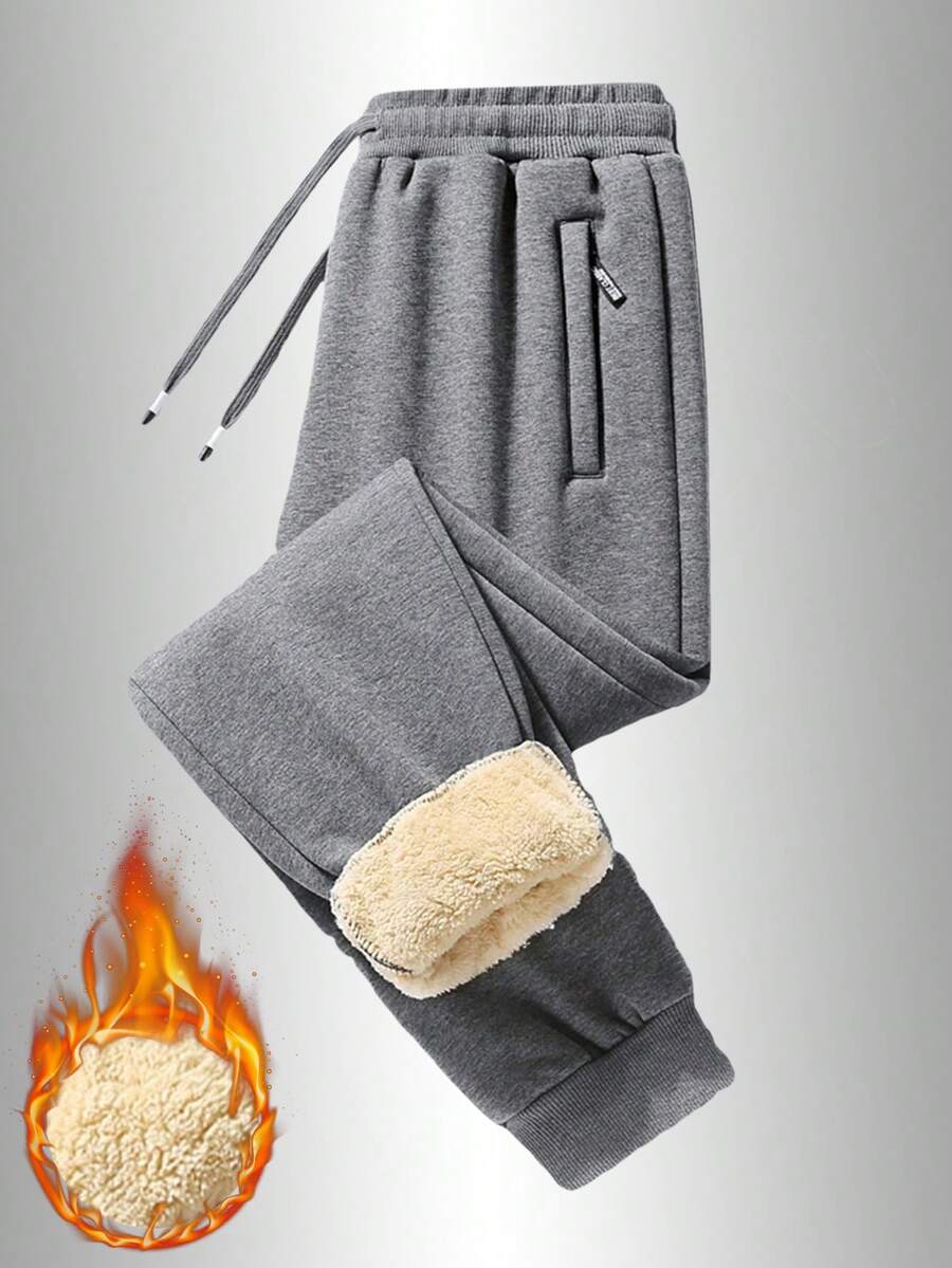 1pc Men's Thick Solid Color Loose Sweatpants With Pockets And Drawstring, Suitable For Fitness, Sports And Outdoor Activities, Autumn/Winter