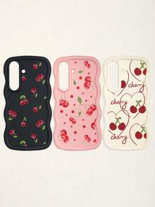 White Pink Black Milky White Creative Wavy Texture 3pcs Cherry Pattern Shockproof Phone Cases Fashion Phone Cases Compatible With IPhone & Galaxy Phones Spring Gift Case,International Version, Not The Domestic Version - Multicolor - View 63