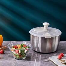 Centrifugadora Manual De Ensaladas 5l Acero Inoxidable Mezclador De Ensaladas Secador De Lechugas Lavadora De Verduras para Uso En La Cocina Del Hogar - como en la foto - Ver 4