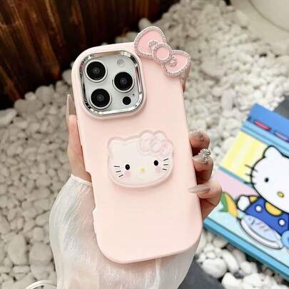 SANRIO حافظة هاتف بربطة عنق على شكل قطة KT متوافقة مع أيفون 11/17/16/7/8 بلس/XS ماكس/13 برو/16، مزينة بالراين ستون