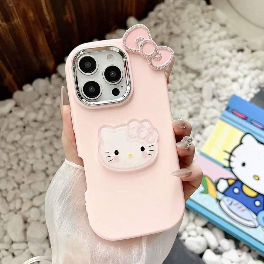 SANRIO KT猫咪领结手机壳,兼容 11/17/16/7/8 Plus/XS Max/13 Pro/16,镶钻装饰 - 淺粉色 - 查看 1