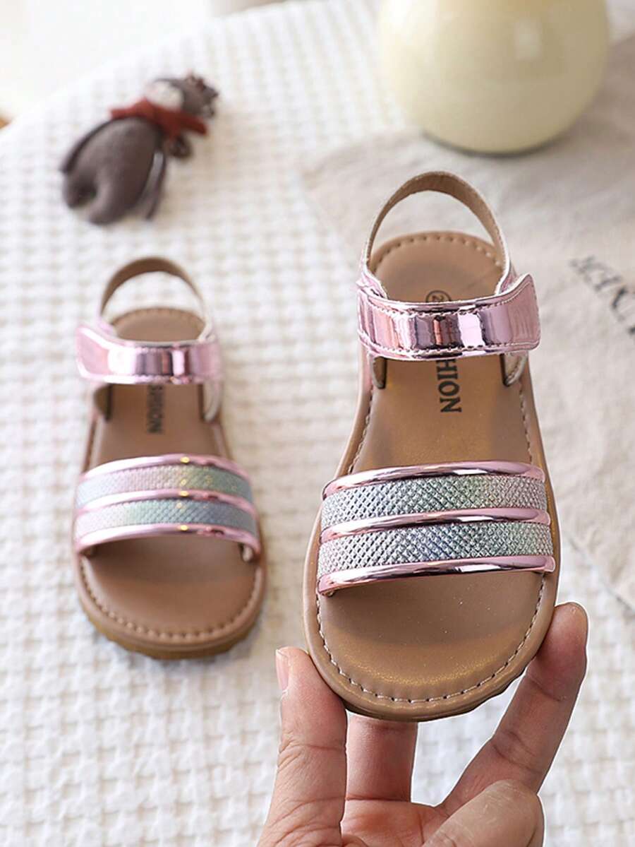 Sandalias de niña con cristales de colores y cierre de gancho y bucle, zapatos de playa suaves y antideslizantes para niñas princesa para el verano - Rosa - Ver 1