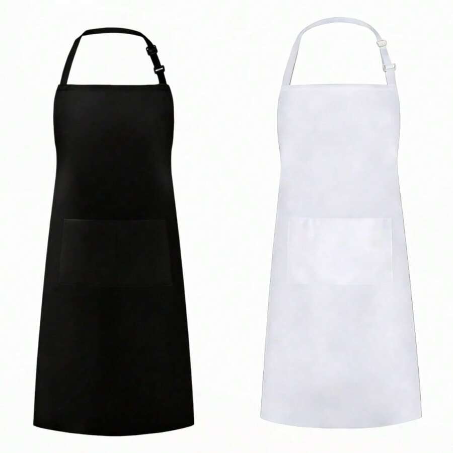 1 pieza Delantal ajustable unisex con 2 bolsillos, delantal de cocina/chef/cocina/pintura - Multicolor - Ver 1