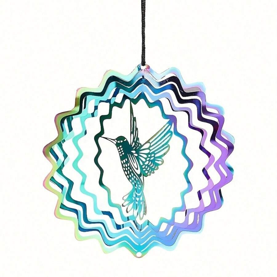 1 pieza Colgante giratorio de colibrí 3D colorido, decoración de molinete de metal, decoración de patio exterior y ventana - Multicolor - Ver 1