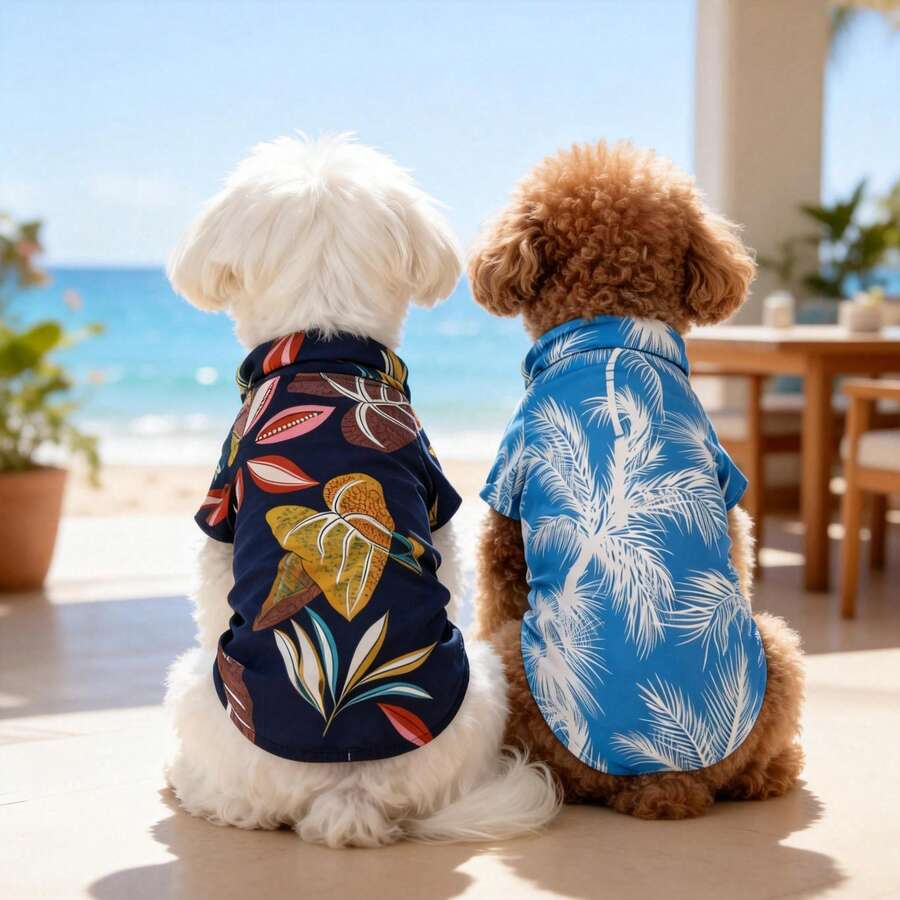 Áo sơ mi Hawaii thoáng khí cho thú cưng, cài cúc phía trước dễ mặc/cởi, phù hợp cho chó nhỏ đến trung bình như chó Maltese và Poodle, áo mát mẻ cho kỳ nghỉ. - Nhiều màu - Xem 1