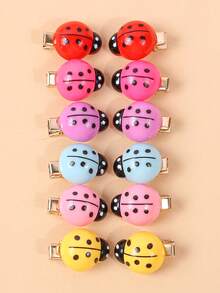 12pcs Colorful Seven-Spot Ladybug Hair Clips, Cute Cartoon Hair Clips For Bangs, Side Ponytail, Casual Daily Use, Delicate And Beautiful Hair Accessories - Multicolor - View 4