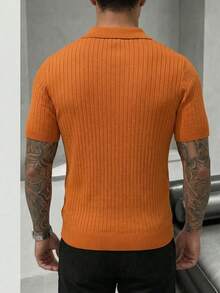 GRDR Men's Summer Airplane Collar Ribbed Solid Color Short Sleeve Knit Sweater, Suitable For Summer Outings, Essential For Fashionable Styling - Orange - View 4