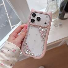 Casing Ponsel Motif Telinga Kucing dengan Hiasan Berlian Imitasi, Kompatibel dengan iPhone 17 Pro Max, 17 New, 16 Pro Max/15 Pro Max, Pelindung Ponsel Mewah dan Elegan, Kompatibel dengan iPhone 14/13 - Berwarna merah muda - View 2