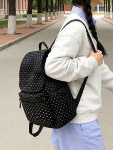 Ba lô nữ chấm bi có nắp gập, chất liệu nylon nhẹ, nhiều ngăn, kiểu dáng thường ngày, dung tích lớn, thích hợp cho đi học, đi làm và du lịch. - Nhiều màu - Xem 2