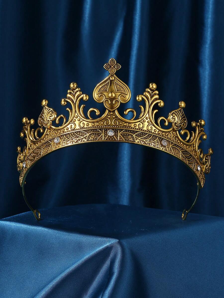 Vương miện kim loại mạ vàng cổ điển, unisex, kiểu Baroque, phụ kiện đội đầu hoàng gia dành cho vua/hoàng hậu, đính đá pha lê đen, băng đô hợp kim thời trung cổ, thích hợp cho đám cưới, dạ hội, cosplay, chụp ảnh và các dịp khác, mùa hè, bãi biển. - Vàng - Xem 1