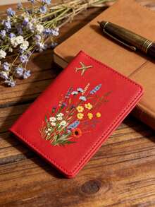1pc Floral Pattern Passport Holder, Travel Wallet Card Case, Airplane Ticket Holder, Passport Cover, Unisex Minimalist Stylish Foldable Passport Pouch, Travel Essential Accessory, Available In White, Yellow, Blue, Black, Pink, Red - Multicolor - View 8