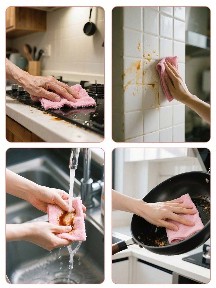 10pcs Polyester Blend Multi-Color Non-Stick Absorbent Cleaning Cloths, Suitable For Kitchen, Bathroom, Home Cleaning - Multicolor - View 1