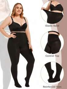 2/3 Pairs Plus Size Women 80D Comfortable Opaque Tights, Versatile Leggings For Autumn/Winter - Black - View 2