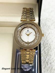 Pablo Raez 1pc 18K Gold Jewelry Women's Watch Luxury Rolling Rhinestone Fashion Watch Stainless Steel Heavy Bracelet Chain Romantic Vintage Gold Top Brand New AAA Quality Original Charming Elegant High-End Clock Fashion Design Quartz Watch Diamond Dial Girls Popular Watch 50M Waterproof Solid Steel Metal Bracelet Jewelry Clasp Brand Logo Casual Teen Cute Pretty Teacher Gift Suitable For Daily Life/Work/Party Decoration Birthday Graduation Wedding Gift - one-size - View 11