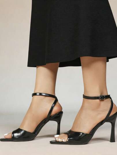 Sandal mũi nhọn một quai, gót mỏng, màu đen, trắng, mơ, nâu, đỏ tía, chất liệu da PU thoáng khí, thiết kế khóa kim loại, phù hợp cho đi làm hàng ngày, hẹn hò, dự tiệc, du lịch, phong cách tối giản đa năng, giúp kéo dài đôi chân.