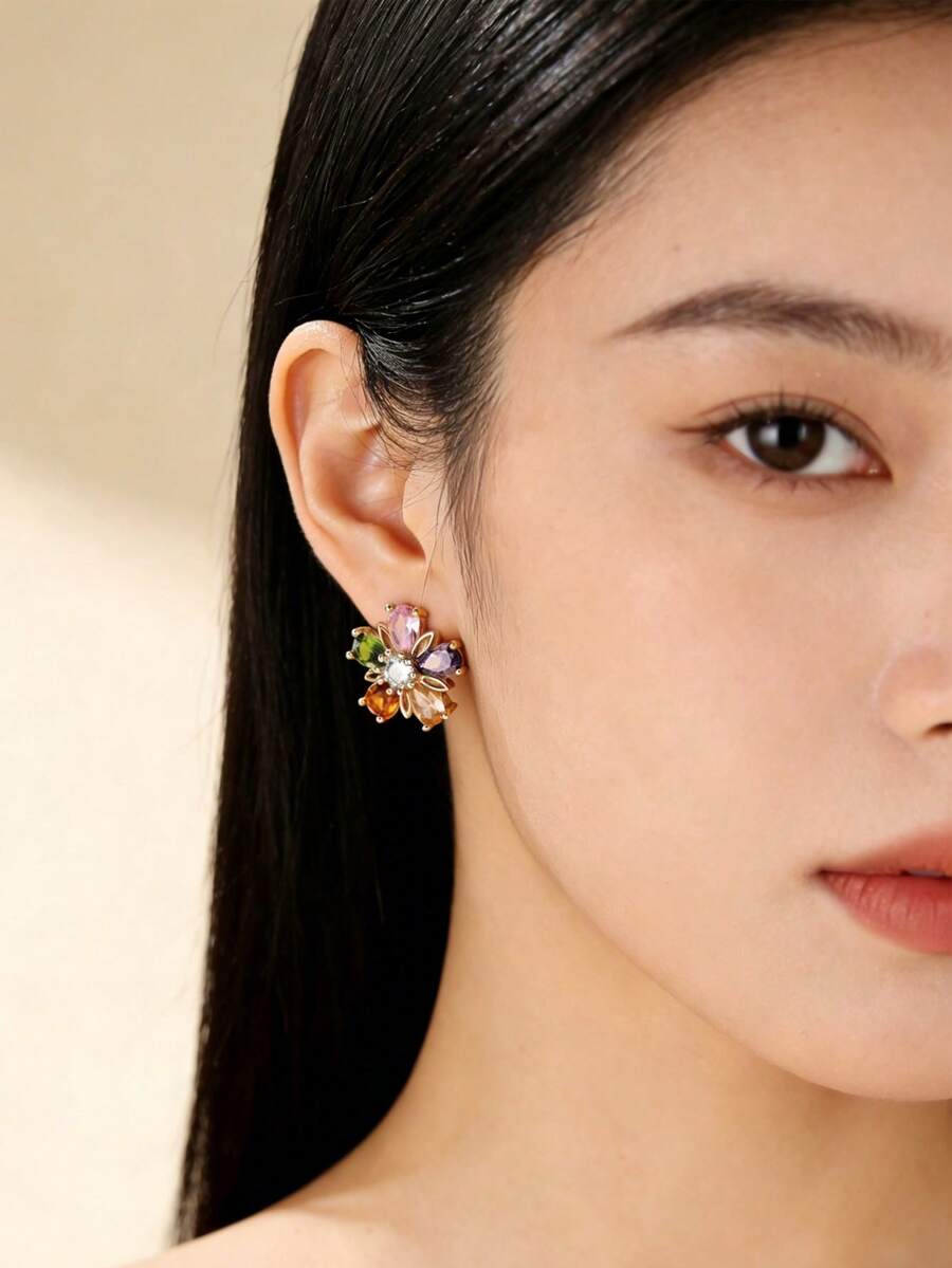 2pcs Petal Stud Earrings, Minimalist Fashion Casual Daily Wear - Multicolor - View 1