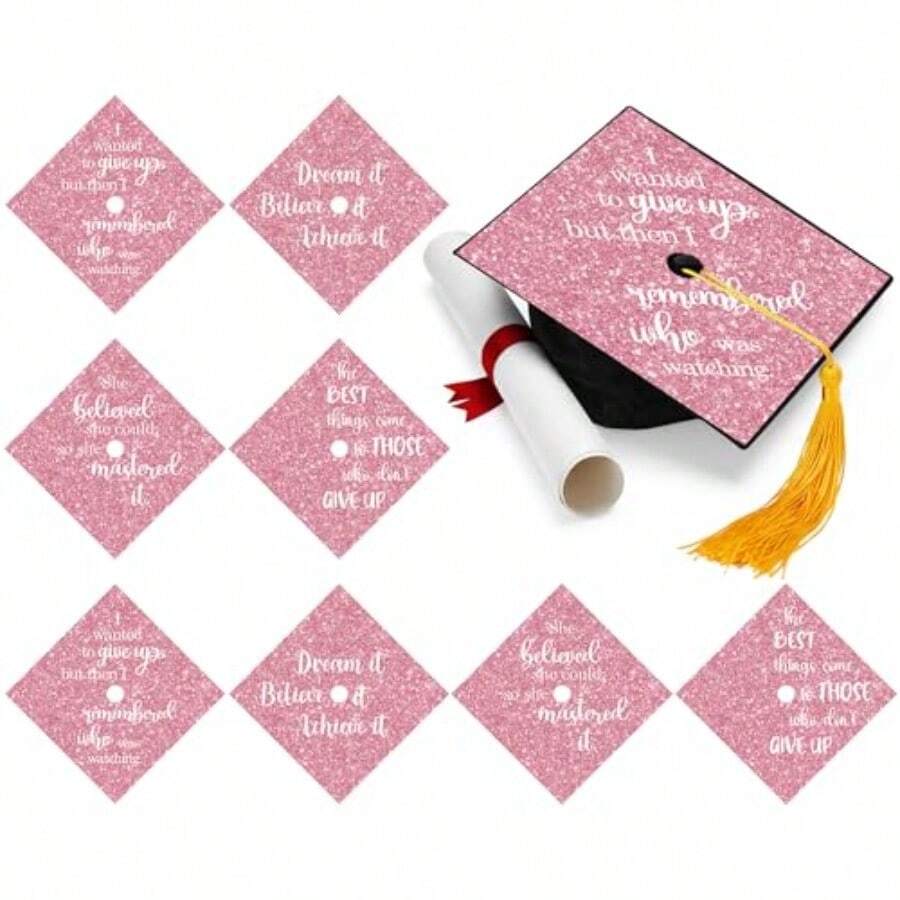 8 Sheets Glitter Inspirational Graduation Cap Topper 9x9 Inch Graduation Cap Decorations Glitter Construction Paper Cardstock With Adhesive Dots For Grad DIY Craft Gift Gold - 粉色 - 查看 1