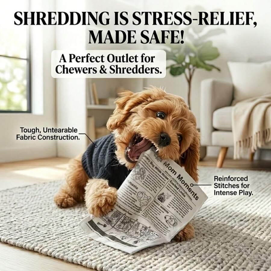 趣味报纸咀嚼玩具,狗狗适用,快乐小狗适用,适合所有犬猫 - 沙沙作响的报纸玩具,适合小型/中型/大型犬,布艺玩具,缓解无聊和焦虑,可水洗宠物玩具,无需电池,完美的宠物礼物。 - 灰色 - 查看 1