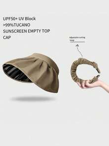 女士黑色乙烯基遮阳帽，夏季防紫外线敞口遮阳帽，户外可折叠宽檐帽，夏季头带两用遮阳帽 - 多色 - 查看 13