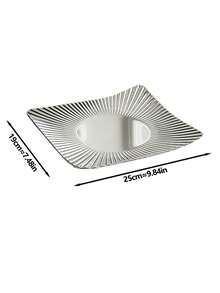 1pc Creative Luxury Stainless Steel Fruit Plate, Minimalist Square Striped Fruit Tray, Home Living Room Tea Table Snack Candy Dessert Cake Plate, Nuts Tray, Key Holder Decorative Piece, Suitable For Living Room, Dining Room, Dessert Shop, Wedding, Party, Available In 3 Sizes - Multicolor - View 13