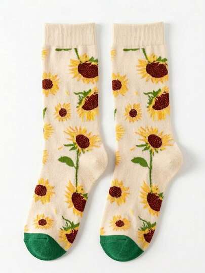 一双男士趣味向日葵主题（卡通向日葵图案）撞色卡通印花吸汗防臭柔软舒适保暖船袜，适合作为送给父亲、儿子、祖父、丈夫、男友、花卉园艺爱好者等男士的趣味礼物，适用于生日、万圣节、圣诞节和各种主题活动。也是送给父亲/祖父/儿子、妻子、女儿和女友的最佳花卉主题礼物，四季皆宜。