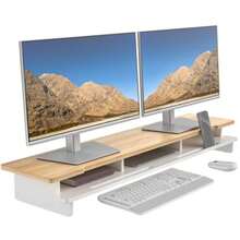 Monitor Stand Double Monitor Stand for Desk Wooden Shelf for Desk with Storage Organiser and Holder for Smartphone and Tablet 108 cm and Natural Bamboo - Übersicht 2