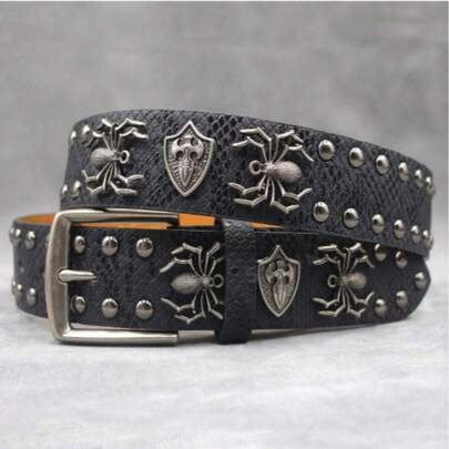 New Punk Rivet Metal Buckle Belt, Handmade, Y2K Retro Versatile Casual S-Size Spider Waist Belt, Suitable For Various Occasions Such As Summer, Autumn, Halloween, And Autumn/Winter. It Is An Ideal Choice For Teenagers, Youth, Men's Casual Wear, Outdoor Activities, Sports, Holidays, Graduations, Birthdays, And Daily Wear.