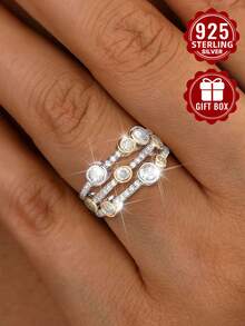 1 chiếc nhẫn bạc 925 cao cấp đính đá Cubic Zirconia tổng hợp, trang sức chất lượng cao, cỡ 7-11, phù hợp cho nữ đeo hàng ngày, quà tặng cho Ngày của Mẹ/Giáng sinh/Ngày Valentine/Sinh nhật, kèm hộp quà. - Bạc - Xem 4