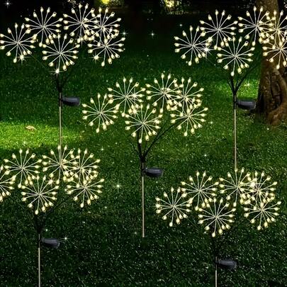60pcs LED Solar Dandelion Fairy Lights, Auto On/Off Light Sensor, Steady & Flashing Modes, Outdoor Garden Decor