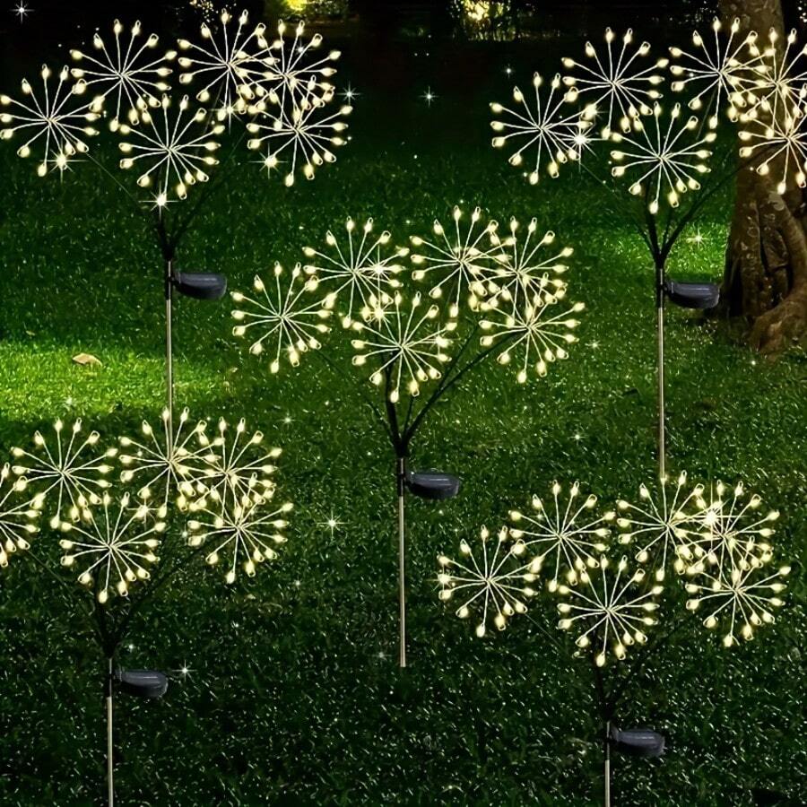 60pcs LED Solar Dandelion Fairy Lights, Auto On/Off Light Sensor, Steady & Flashing Modes, Outdoor Garden Decor