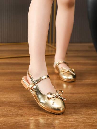Girls' Gold Sandals, Flat Shoes, Butterfly Design, Closed Toe, Summer Shoes For Toddlers