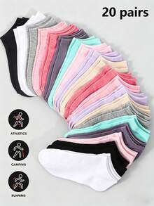 10/20 pares de calcetines cortos multicolor aleatorios para mujer, adecuados para todas las estaciones, casuales y de moda - Multicolor - Ver 1