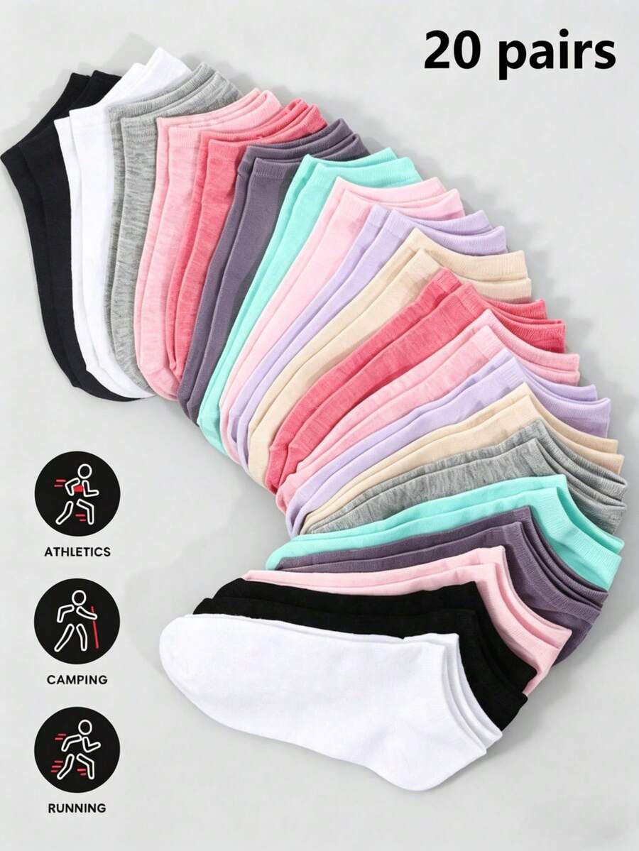 10/20 pares de calcetines cortos multicolor aleatorios para mujer, adecuados para todas las estaciones, casuales y de moda - Multicolor - Ver 1