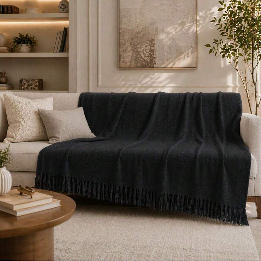 Giant Decorative Cotton Sofa Throw 3.00 X 1.80 - Black - View 1