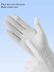1 Pair Women Grey Stretchy Full-Finger Touch Screen Sun Protection Gloves For Outdoor Cycling - Grey - View 4
